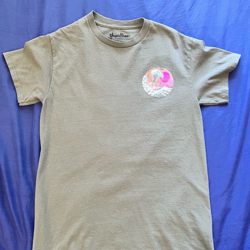 Threadless “Tiger / Waves” Graphic Olive Tee Shirt